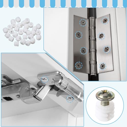30 Set Furniture Fasteners, Plastic Hinge Dowel Inserts with Stainless Steel Screws for Cabinet Door Repair, Easy Installation Kit for Kitchen Cabinet Hinges Replacement and Drawer Fix