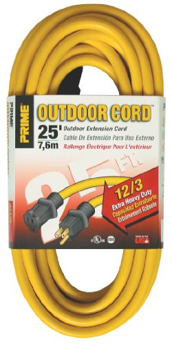 Prime EC500825 25-Foot 12/3 SJTW Jobsite Outdoor Extension Cord, Yellow