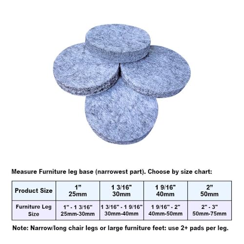 No Lost Pads! Felt Chair Leg Glides for Hard Floors – Easy Glide, Scratch Protection, Chair Feet, Not Adhesive Backing | 25mm (1") Round, 80 Pcs - size: 1" Round Gray