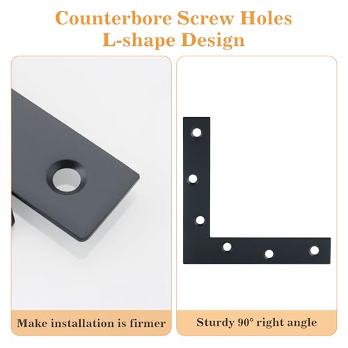 Mooche L Flat Brackets for Wood, Corner Bracket Black Corner Brace Mending Plate Repair Stainless Steel Flat Braces for Tables Chairs Sofas Beds Cabinets Doors (10Pack L-Shaped 120mmX120mm Black)