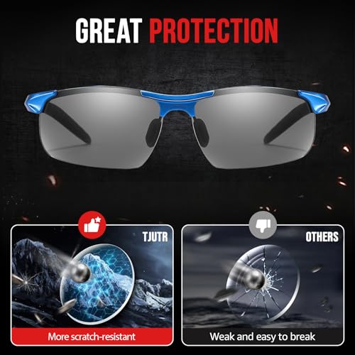 TJUTR Mens Photochromic Sunglasses Day & Night Driving Z87 Sun Glasses Polarized UV400 Protection Safety Glasses - color: B Blue/Z87 Photochromic Polarized Safety Lens