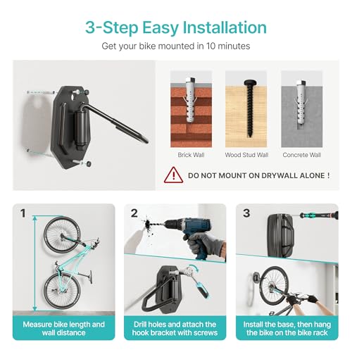 PEGZONE Swivel Bike Wall Mount, Heavy Duty Vertical Bike Rack with Fixed Hooks for Garage Storage, Wall Mounted Bicycle Hangers Holds up to 77 lbs for Indoor, 2 Pack - size: 2 Pack
