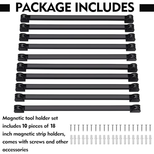 18" Magnetic Tool Holder, 10 Packs Magnetic Storage Strips Magnet Bar PVC Coated for Garage Tool Organizer Mounted Hanging Strip,Heavy Duty of Holder Easy to Install - style: 18IN-10 PACK