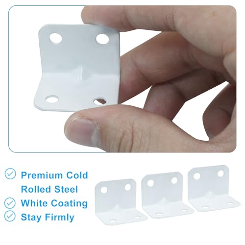 White Metal Corner Bracket, 4 Holes 1x1x1.26inch L Shape Corner Brace, 90 Degree Right Angle Bracket for Wood Shelves Cabinet Furniture - 12Pcs