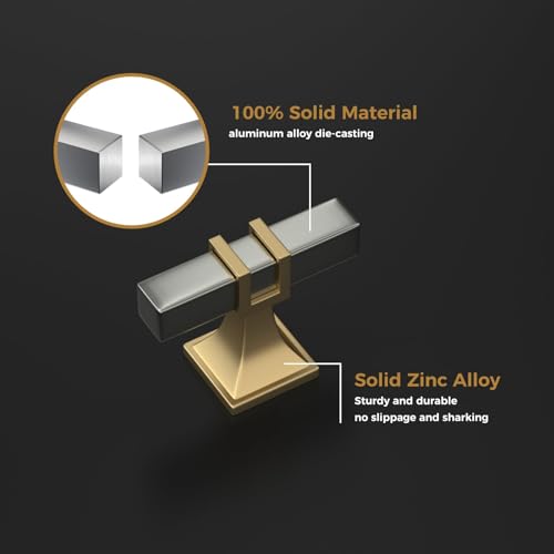 Haliwu 6 Pack 2 Inch Brushed Nickel and Gold Cabinet Knobs Brushed Nickel T-bar Knobs Single Hole Hardware for Dresser and Drawer Kitchen Cupboard - color: Brushed Nickel and Matte Gold, size: 51mm(2 inch)