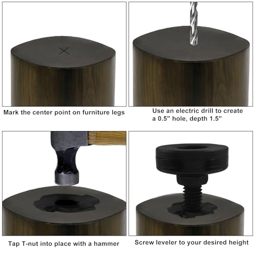 8 Pack Adjustable Leveling Feet, Heavy Duty Furniture Levelers Adjustable Leg Levelers, Support 1320LBs T-Nut Kit 3/8"-16 Thread for Tables Chairs Cabinets Sofa Raiser - color: Black(8 Pack)