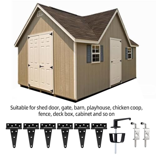 Shed Door Kit, Barn Door Lock Set with 5-1/2" L-Handle Lock, Stainless Steel Latches and 6" Hinges