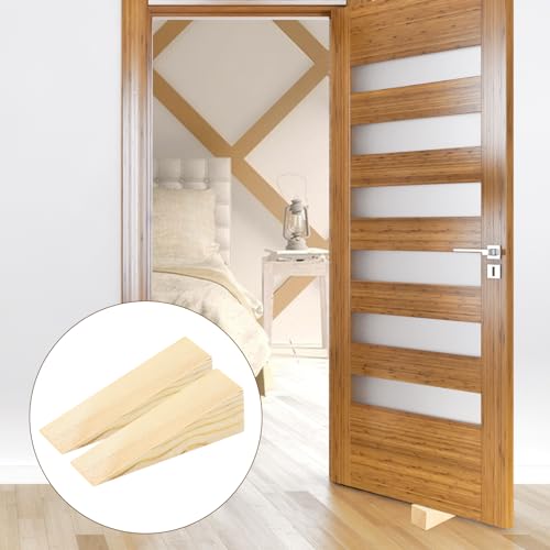 4 Pcs Wooden Door Stop Stopper Solid Non-Slip Doorstop Shims Triangle Wood Block Security Door Stopper Fit for Bottom of Door On Tile, Concrete, Carpet, Wooden Floor
