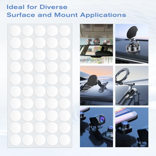 50 Pcs Double Sided Adhesive Dots for Car Dashboard, 1" Round Double-Sided Mounting Tape Clear Removable Sticky Pads for Vehicle Decor Car Phone Mounts Home Office