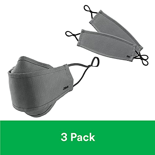 3M Daily Face Mask, Reusable, Washable, Adjustable Ear Loops, Lightweight Cotton Fabric, 3 Pack