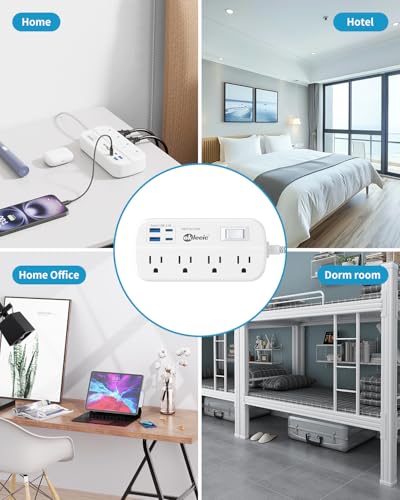 Power Strip with USB, 5Ft Travel Power Strip Surge Protector with 8 Outlets 4 USB(3.4A/17W) Charging Station, 13A/1625W 3 Prong Small Extension Cord Outlet Splitter, Wall Mount for Travel Office Dorm - size: 5 FT, style: 8AC+2U2C