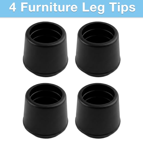 SoftTouch 1" Round Non-Marking Rubber Slip-On Chair Leg Tips, Nonslip Protective Furniture Leg Caps for Chairs, Stools, and Tables on Hard Surfaces, Set of 4, Black
