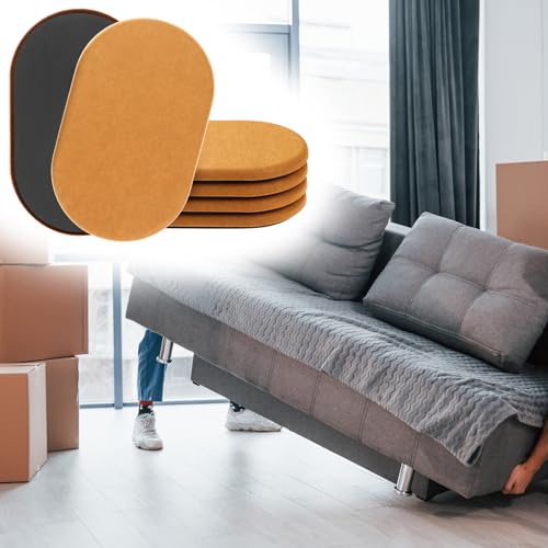 QWORK Furniture Sliders for Hardwood Floors, 4 Pieces Felt Large Oval Pads, 9-1/2" x 5-3/4" Heavy-Duty Furniture Mover, Felt Sliders