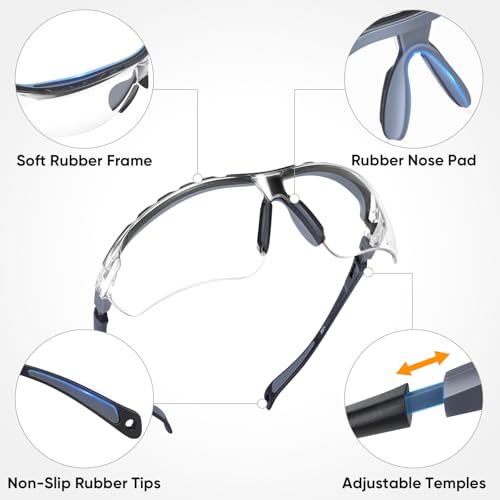 TICONN Anti-Fog Safety Glasses for Men and Women, ANSI Z87.1 Scratch Proof Eye Goggles with Adjustable Arms and UV Protection - style: 1 Pack/Clear