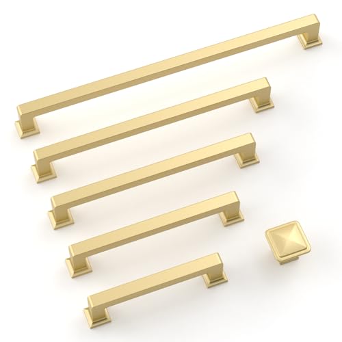 9BUILD 6 Pack 3.75 Inch Kitchen Cabinet Handles Gold - Kitchen Cabinet Pulls Hardware for Drawer Gold Pull - color: Gold, size: 3.75"/96MM Hole Center, style: 6 Pack