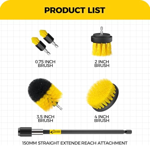 Holikme 6Pack Drill Brush Power Scrubber Cleaning Brush Extended Long Attachment Set All Purpose Drill Scrub Brushes Kit for Grout, Floor, Tub, Bathroom and Kitchen Surface,Scratch Brushes(Yellow) - color: Yellow