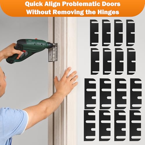 16 Pack Door Hinge Shims for Door Hinge Repair Kit, Coldairsoap 8 Pcs 3.5 Inch & 8 Pcs 4 Inch Plastic Shims Stock for Doors, Cabinets Hinge Repair, 0.04 Inch Thickness (Black)