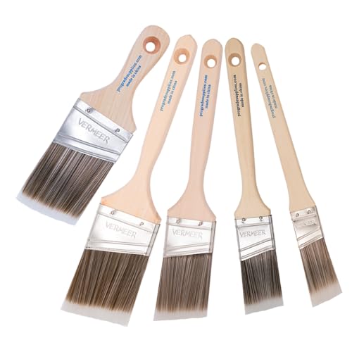 Vermeer Angle Paint Brushes, 5-Pc Angled Brush Set, 1-2.5 Inch Sash Brushes for Trim Walls Cabinets, Interior Exterior Painting Tools