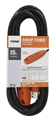 Prime Wire & Cable EC890715 15-Foot 14/3 SJT 3-Outlet Indoor Shop and Utility Extension Cord, Black and Orange