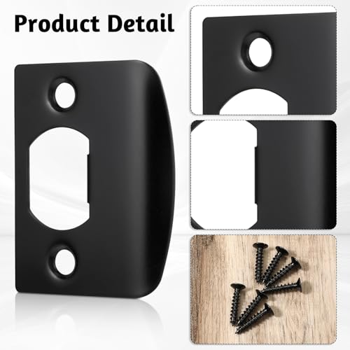 4 PCS Door Strike Plate, 2.16 X 1.77 Inch Door Latch Plate Stainless Steel Deadbolt Covers Black Right Angel Doors Plates with 8 PCS 0.78" Screws for Interior Exterior Doors