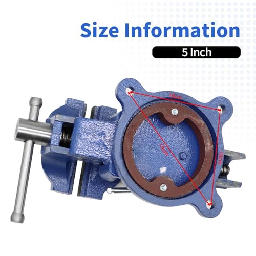 Nakkaa 5" Bench Vise Ductile Cast Iron Bench Vise with 360° Flexible Swivel Locking Base Heavy Duty Home Work 5 Inch Bench Vice 16.4IB/7.4KG