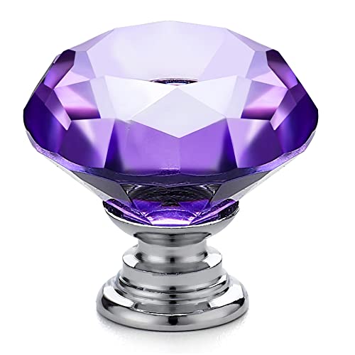 Ravinte 5 Pack Purple Crystal Knobs for Dresser Drawers - 30 mm Glass Cabinet Diamond Shaped Knobs with Silver Base - color: Purple