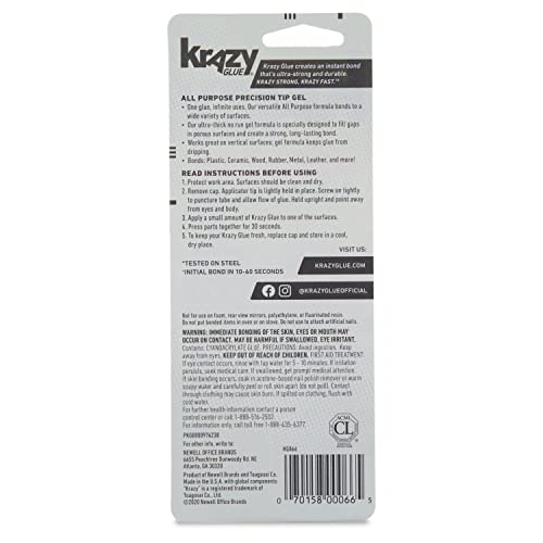 Krazy Glue All Purpose Super Glue Gel with Precision Tip, 2g Tube 6 Ct, Fast Drying No-Run Gel Formula for Household Repairs, School, Office Crafts & DIYs, Bonds Plastic, Wood, Metal, Ceramic & More - size: 6 Count