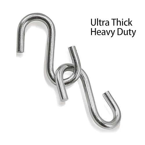 FDKJEJC 2 Pack 3.3-Inch Heavy Duty S Hooks, 304 Stainless Steel Swing Hammock Hooks, Maximum Load Capacity 557 lbs
