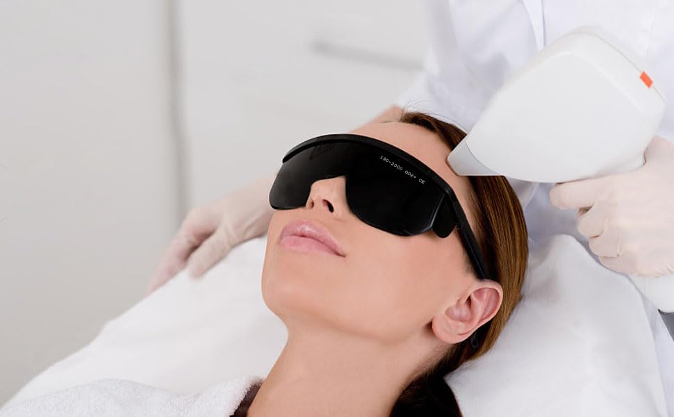 IPL190nm to 2000nm Laser Safety Glasses , UV Blocking Laser Glasses Eye Protection Protective Goggles Eyewear for Hair Removal Treatment and Laser Cosmetology Operator Eye Protection Adjustable Temple - color: Black