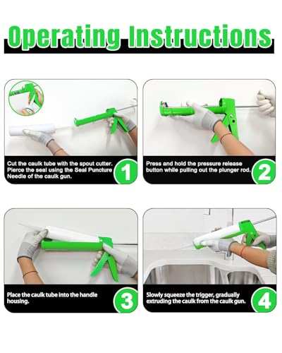 Holothurian Caulking Gun, Caulk Gun No Drip,Sealant Finishing Tool Grout Scraper for Kitchen Bathroom Window Sink Joint, 1/10 Gallon Cartridge, 10:1 Thrust Ratio, Green - color: Green