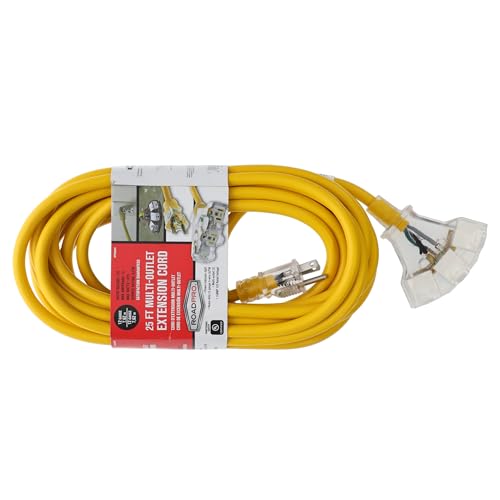 RoadPro 25FT Multi-Outlet Extension Cord RPBAD001 Heavy-Duty 12-Gauge 3-Wire SJTW Power Cable for Indoor Outdoor