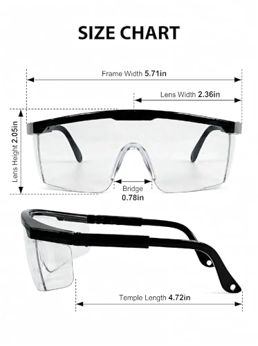 2 Pack Safety Glasses ,ANSI Z87.1 Anti-Fog Anti-Scratch Clear Wrap-Around Lenses Adjustable Temples