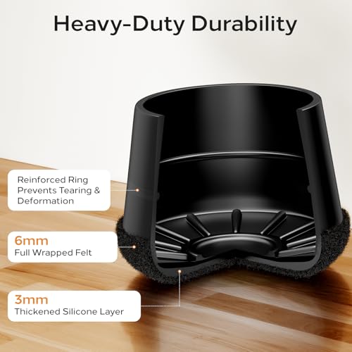 24 PCS Silicone Chair Leg Floor Protectors Medium Fit (1"-1.2") Rubber Felt Furniture Pads Chair Legs Caps/Covers for Hardwood Floors, Tile from Scratches & Reduce Noise - Round, Black - size: Medium(1"-1.2")