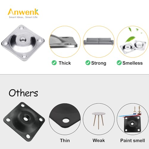 Anwenk Leg Mounting Plates,5/16" Furniture Leg Attachment Plates Industrial Strength T-Plate 5/16" Sofa Legs with Hanger Bolts,Screws,Strengthen Weak Furniture Repair Damaged Sofa Couch Seat,Set of 4