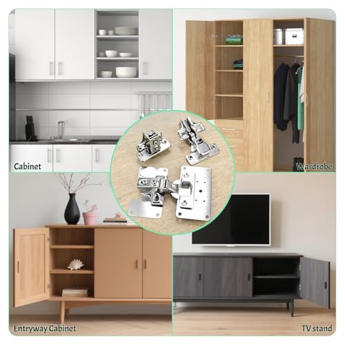 2 Pcs Cabinet Door Hinges, Cabinet Hinge Repair Plate Kit Fix Loose Sagging Cabinet Doors,Hinge Repair Plates for All Home Cabinets,Door Repair Kit Include(4 Repair Panels+2 Hinges+26 Screws) (1)