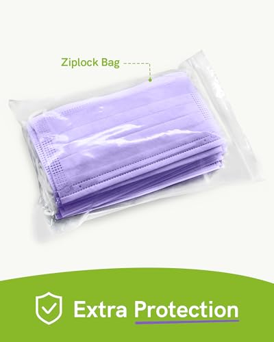 FriCARE Disposable Face Masks, 3-Ply ASTM Level 3 Medical Grade, FSA/HSA Eligible, Breathable & Comfortable for Allergy/Sun Protection, 50 Pack Purple - color: Purple