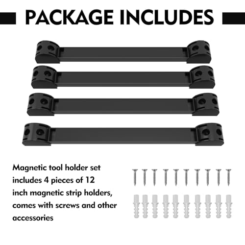 12" Magnetic Tool Holder, 4 Packs Magnetic Storage Strips Magnet Bar PVC Coated for Garage Tool Organizer Mounted Hanging Strip,Heavy Duty of Holder Easy to Install - style: 12IN-4 PACK