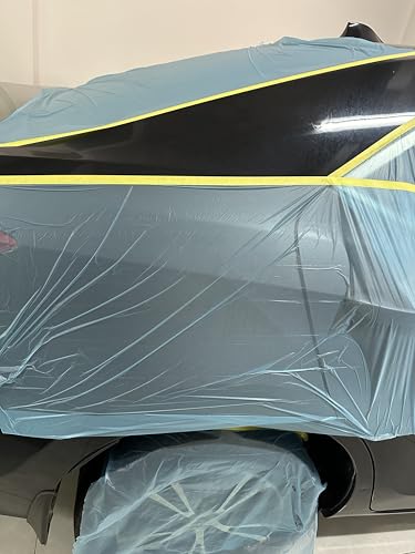 3 Rolls Automotive Tape and Drape 43" x 66' Pre-Taped Masking Film for Covering Cars Walls Windows and Floor Furniture Protection