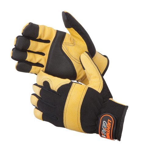 Liberty Glove & Safety 0912/2XL Lightning Gear GoldenKnight Grain Pigskin Leather Mechanical Glove with Reinforced Fingers and Thumb Tips, 2X-Large, Golden (Pack of 1 Pair)
