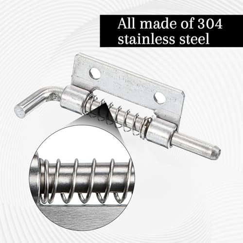 4 Pcs Stainless Steel Flat Pin Hinge Spring Latch, Heavy Duty Sliding Door Lock, Spring Loaded Latch Pin, Movable Spring-Bolt Hinge, Barrel Bolt Latches for Door, Cabinets, Trailer, Chests