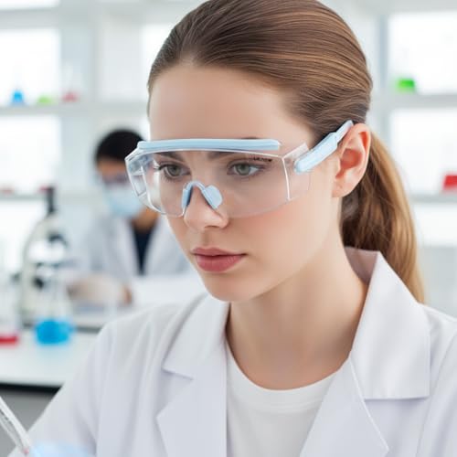 UKNOW Safety Goggles Over Glasses, Anti Fog Safety Glasses with Clear Wraparound Lens, ANSI Z87.1 Protective Eyewear - color: Sky Blush