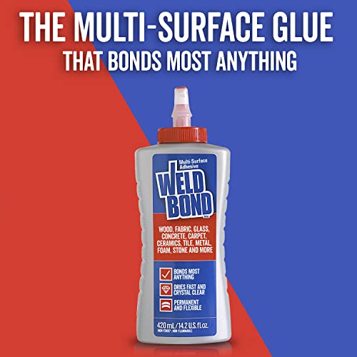Weldbond Multi-Surface Strong Glue – Fast Drying Glue for Wood, Tile, Ceramic, Pottery, Glass, Metal & More – Heavy Duty Adhesive for Mosaic, Crafts, Wood Working & Repairs – 14.2oz (420ml), 2 Pack - size: 2-pack