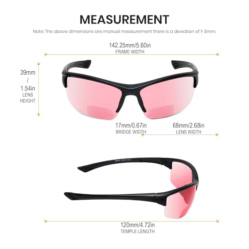 Wraparound Safety Glasses with Integrated Readers – Anti Fog UV Protection Lenses | Protective Wraparound Eyewear - color: Gloss Black Fl41 Pink