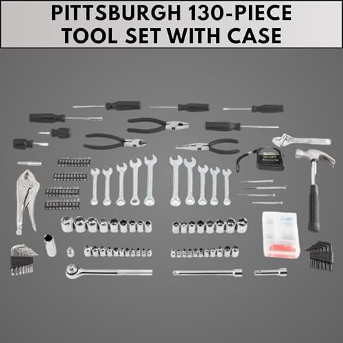 130-Piece Multiple Tool Set with Case – Household Hand Tools Kit for Home, Garage, DIY, Repair & Maintenance – Wrenches, Sockets, Screwdrivers, Pliers, Hex Keys with Handy Carry Organizer