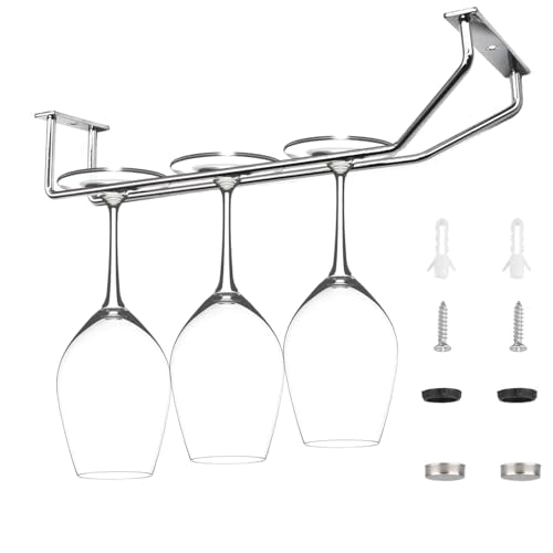 10.8 Inch Wine Glass Rack, Under Cabinet Wine Glass Holder, Wine Glass Hangers Under Shelf, Chrome Finish Stemware Rack, Hanging Stemware Holder for Cabinet Kitchen Bar, Set of 4 - color: Silver Chrome, size: 10.8 Inch 4 Pack