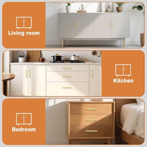 Probrico 5 Pack Hole Centers (96mm) 3.75inch Gold Kitchen Cabinet Handles Stainless Steel Polished Gold Cabinet Pulls Round T Bar Pull Handle for Cabinets and Drawers Total Length 6inch(150mm) - color: Gold, size: Hole Centers: 3-3/4"