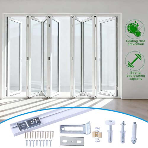 36 Inch Bi-fold Door Hardware with Track, Bifold Closet Door Hardware Repair Tool Kit, Included Steel Track, Top and Bottom Pivot, Top Guide Wheels, Spring, Metal Pivot Pin