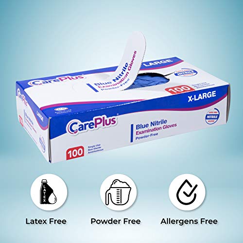 CARE PLUS Nitrile Gloves for Medical Use - Powder & Latex-Free - Black/Blue - S, M, L, XL - 100, 200, 1000 - color: Blue, size: X-Large