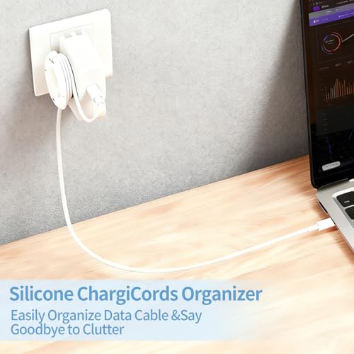 3-Pack Silicone Foldable Charger Cord Organizer – Collapsible Cable Winder & Appliance Cord Holder Compatible with MacBook, PC, USB-C Chargers, and Adapters, Cruise Travel Essentials 2025 (White)