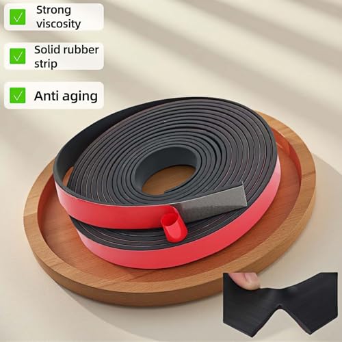 1" x 1/8" Thick Self-Adhesive Rubber Strip - Heavy Duty Weather Stripping,Soundproofing,Anti-Slip Tape for Doors,Vibration Proof for HVAC,Electrical Cabinet,Windows,Cars,Flooring (10ft Black)